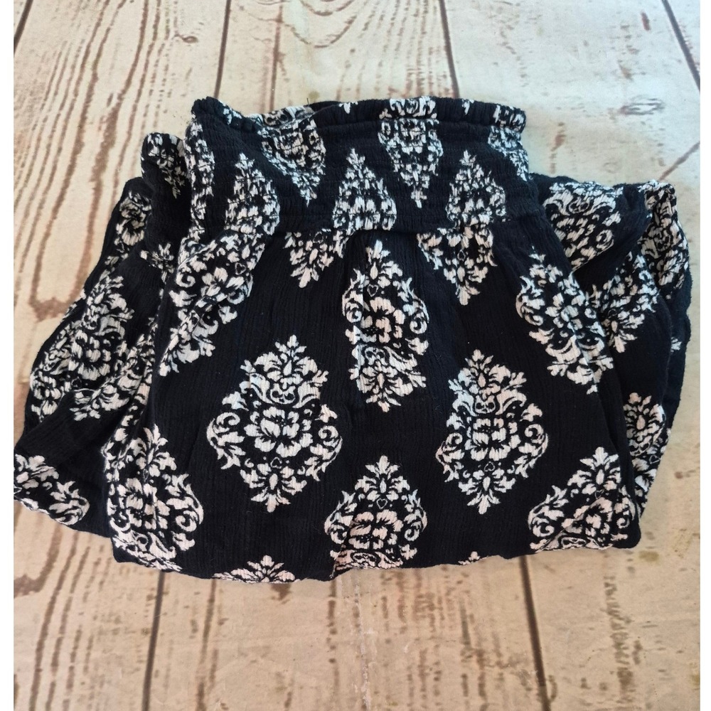 Blue Island Black White Damask Print Wide Leg Smocked Waist Pants XL